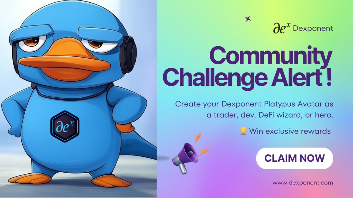 🚀 Community Challenge Alert!

Calling all creators! 🧑‍🎨

Design a Dexponent-Avatar of Platypus as a trader, dev, DeFi wizard, or hero and win exclusive rewards! 🔥

📍 Post your creation on: Twitter: Tag [<a href="/Dexponentx/">Dexponent Ecosystem</a>]
Discord: Drop it in #community-post

Discord Link -