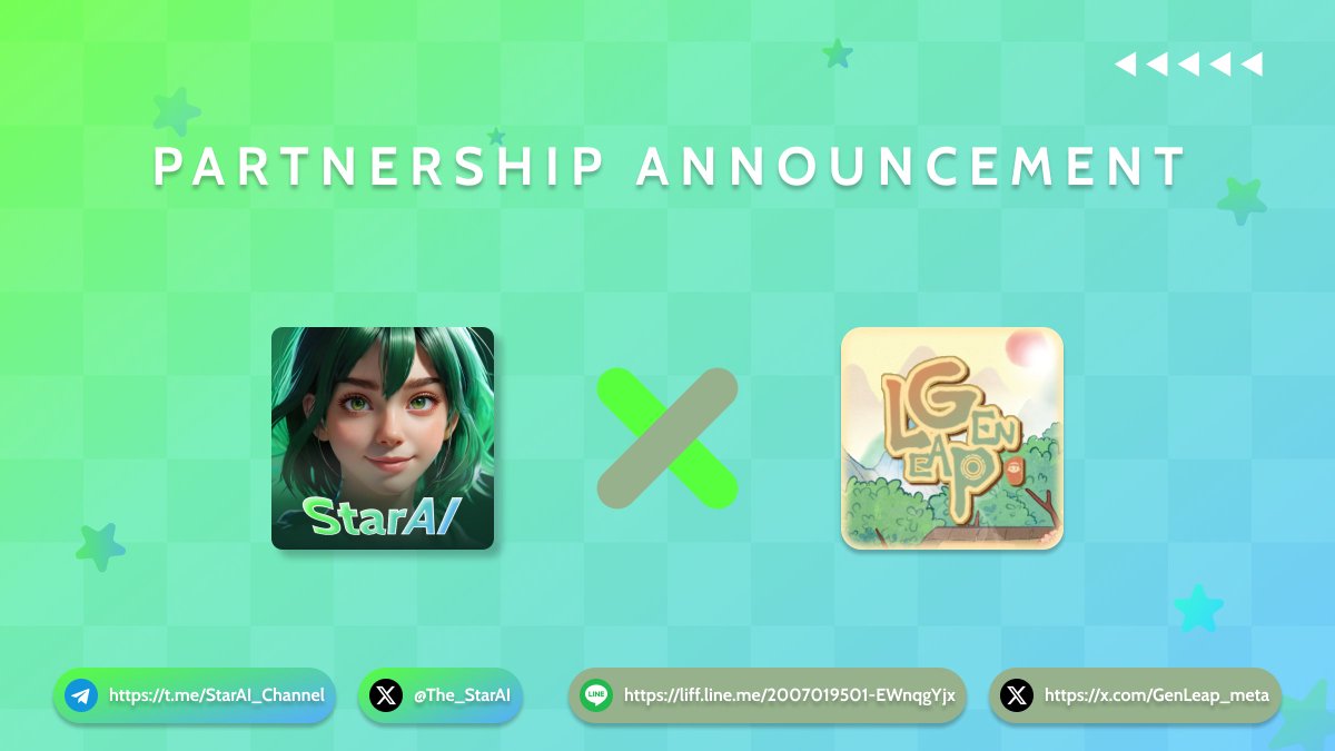 🥳 #StarAI is thrilled to announce our partnership with <a href="/GenLeap_meta/">GenLeap</a>!

#GenLeap is a casual, idle adventure game that integrates seamlessly with <a href="/LINEjp_official/">LINE</a> <a href="/KaiaChain/">Kaia</a>. 

Designed to be light and low-pressure, it offers players randomized adventures and collectible rewards