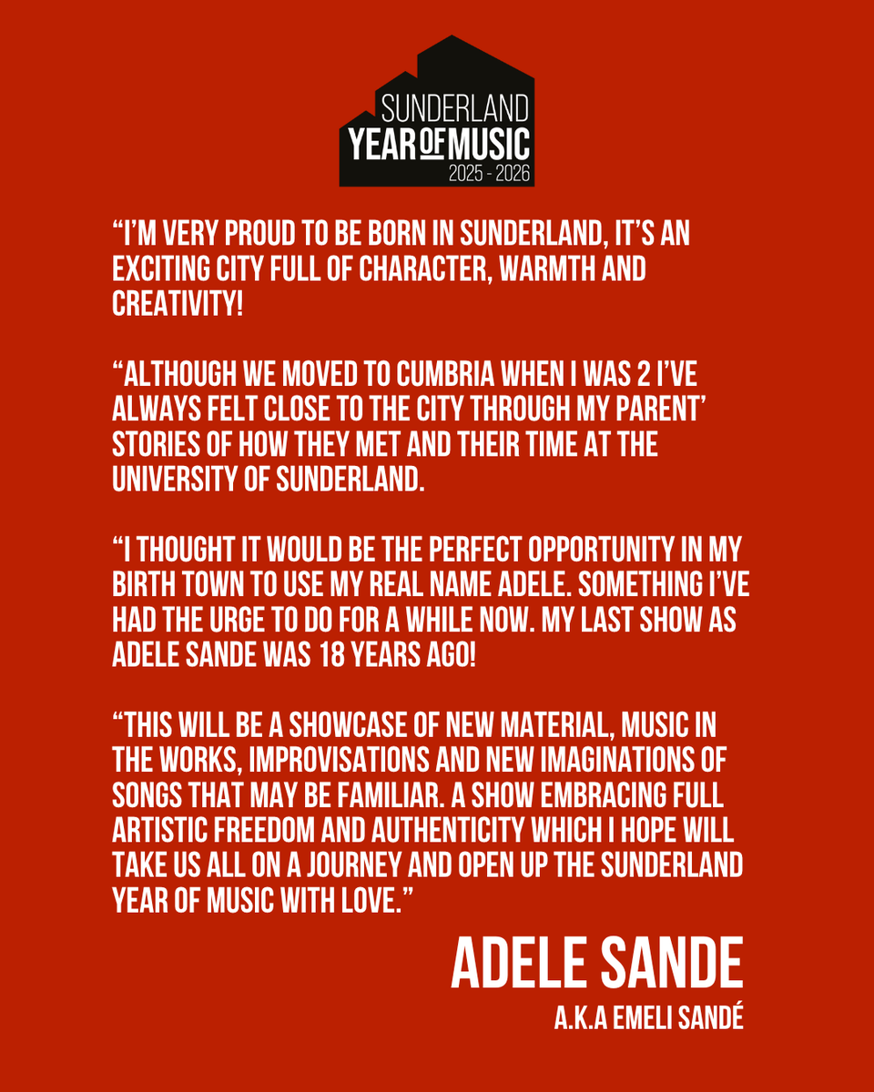 Sunderland Music City (@ukmusiccity) on Twitter photo "Open up the Sunderland Year of Music with love"
What it means to <a href="/emelisande/">Emeli Sandรฉ</a> โค๏ธ๐ค "Open up the Sunderland Year of Music with love"
What it means to <a href="/emelisande/">Emeli Sandรฉ</a> โค๏ธ๐ค