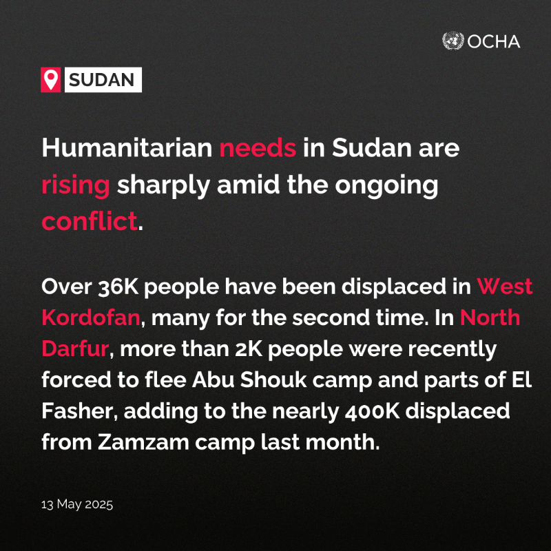 UNOCHA_Sudan's tweet photo. 🚨 Urgent Call for Action in #Sudan

 All parties must cease hostilities, protect civilians and civilian infrastructure, &amp; ensure safe humanitarian access.

The world must act now to support the Sudan humanitarian response efforts &amp; prevent further loss of life.

#KeepEyesOnSudan