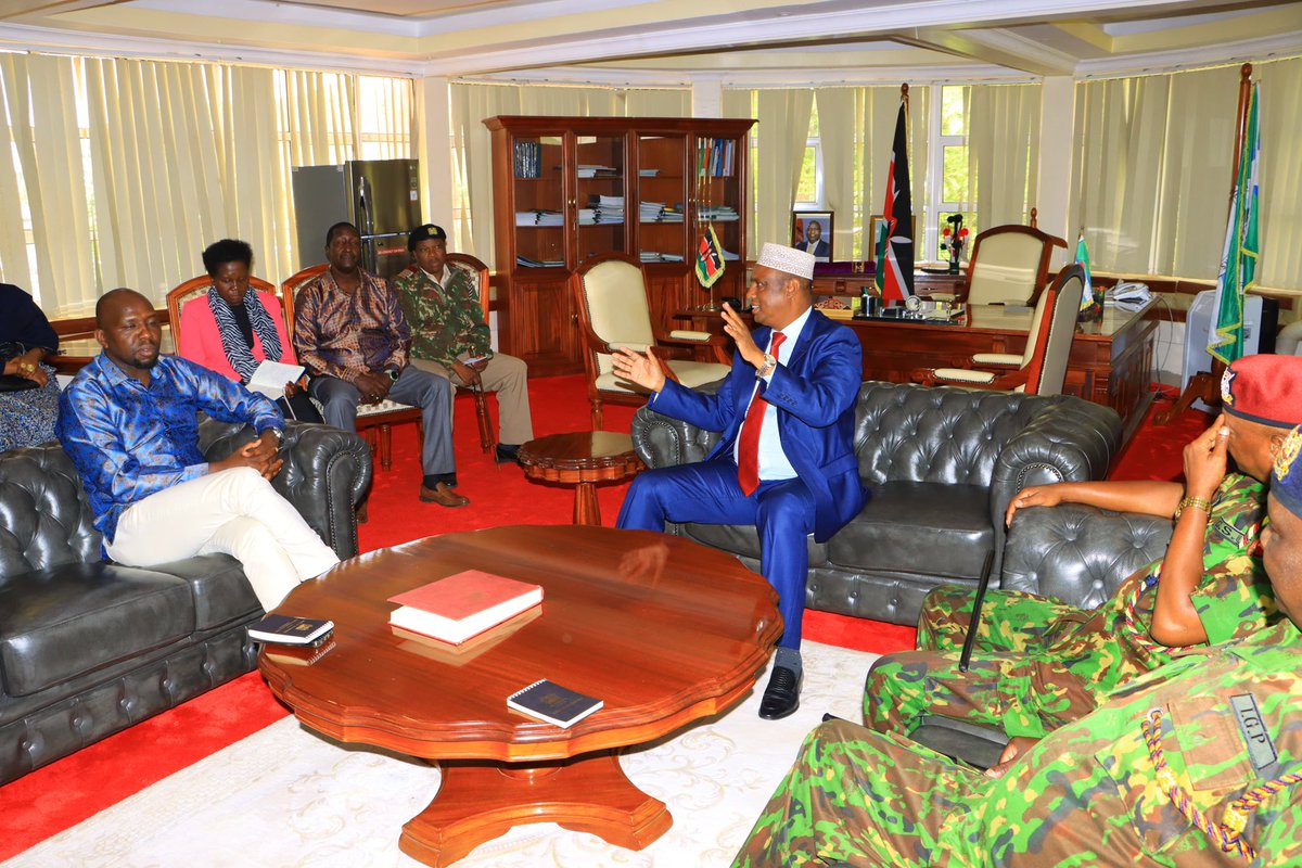 Gov Mohamud M. Ali, EGH (@govmohamudali) on Twitter photo I received a courtesy call from Interior CS Hon. <a href="/kipmurkomen/">KIPCHUMBA MURKOMEN, E.G.H</a> during the 13th Jukwaa la Usalama in Marsabit.
The team is assessing security, launching a new chief’s office, and reviewing the Mobile ID Registration drive.
A town hall at KWS Grounds will follow. I received a courtesy call from Interior CS Hon. <a href="/kipmurkomen/">KIPCHUMBA MURKOMEN, E.G.H</a> during the 13th Jukwaa la Usalama in Marsabit.
The team is assessing security, launching a new chief’s office, and reviewing the Mobile ID Registration drive.
A town hall at KWS Grounds will follow.