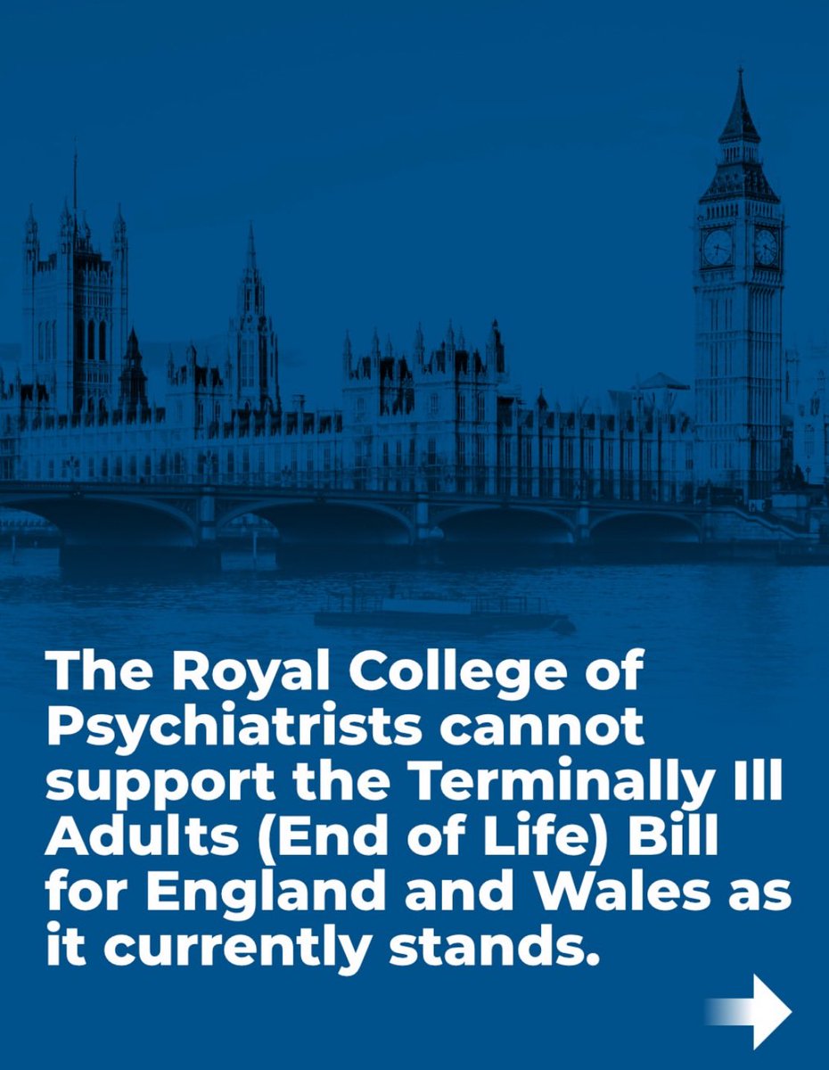 I stand with <a href="/rcpsych/">Royal College of Psychiatrists</a> : Terminal illness is a risk factor for suicide and assisted dying/suicide is not a treatment. 

I believe we need compassion, support, and safeguards instead of a legislation that risks failing our most vulnerable.