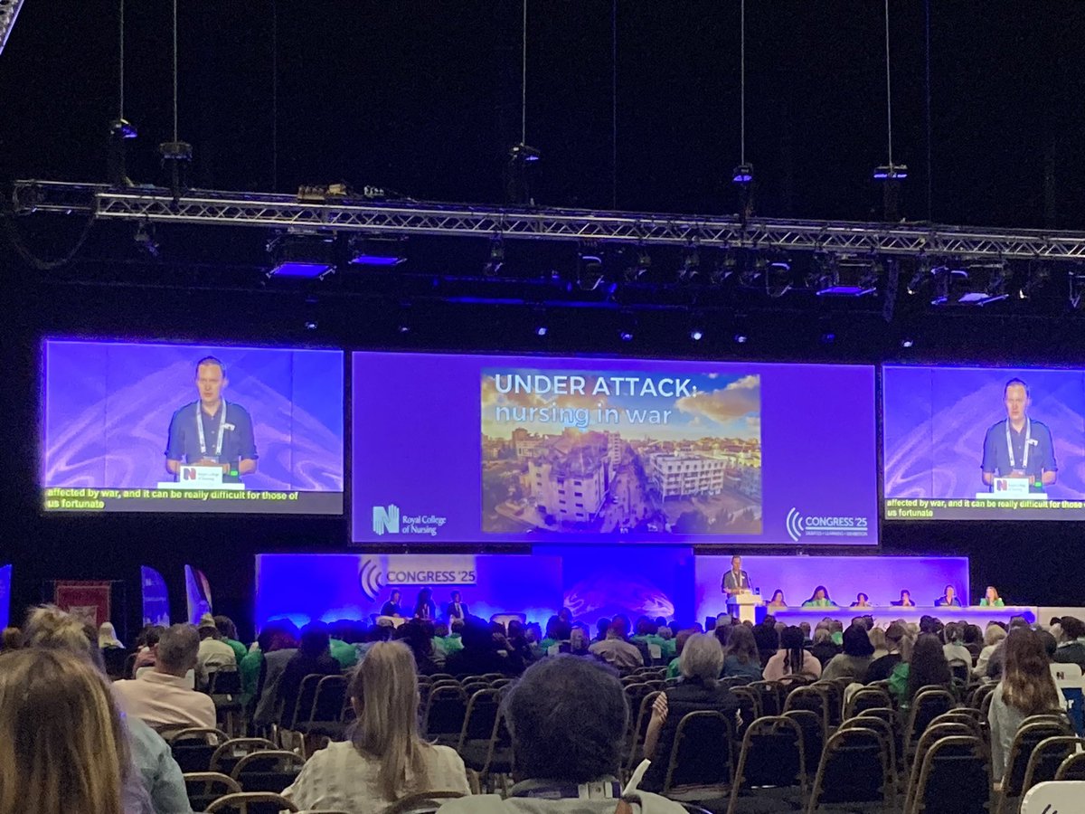 JaneEBall's tweet image. Brilliant to see Marcus Wooton & Elsa Alfonso of the RCN Institute’s International Academy lead a key note session at RCN Congress, on nurses working in conflict areas.