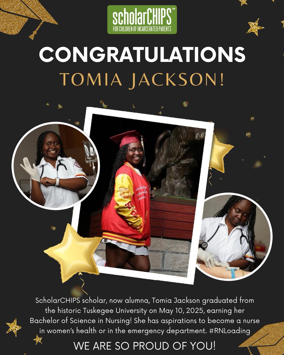 On this #WhereAreTheyWednesday we are congratulating and celebrating our scholar, now alumna, Tomia Jackson for graduating from the historic Tuskegee University on May 10, 2025 with her Bachelor of Science in Nursing! Congratulations, Tomia! #RNloading