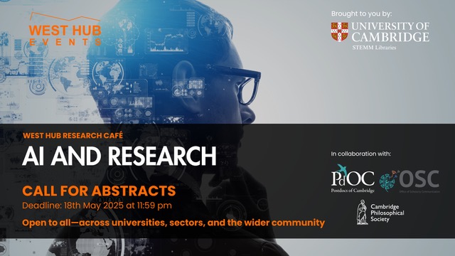 Cambridge Philosophical Society (@camphilsoc) on Twitter photo Calling all researchers working with Artificial Intelligence!
Submit your abstract by 18 May 2025 for the upcoming Research Café: AI & Research on 19 June 2025 at <a href="/westcamhub/">West Hub, Cambridge</a>.
Submit here:
westcambridgehub.uk/research-cafe
Cambridge Philosophical Society is a sponsor of the Research Calling all researchers working with Artificial Intelligence!
Submit your abstract by 18 May 2025 for the upcoming Research Café: AI & Research on 19 June 2025 at <a href="/westcamhub/">West Hub, Cambridge</a>.
Submit here:
westcambridgehub.uk/research-cafe
Cambridge Philosophical Society is a sponsor of the Research