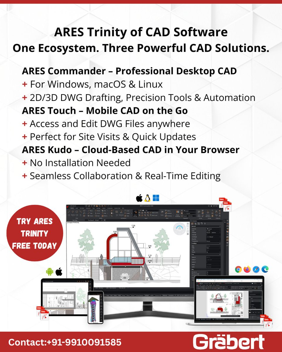 GraebertIndia's tweet image. 🚀 Work smarter with ARES Trinity!
One CAD ecosystem, 3 powerful tools:
🖥️ ARES Commander – Desktop CAD
📱 ARES Touch – Mobile CAD
🌐 ARES Kudo – Cloud CAD
Edit anywhere. Collaborate in real-time.
🔗 Try free: graebert.com
📞 +91-9910091585
#CAD #Graebert #ARES