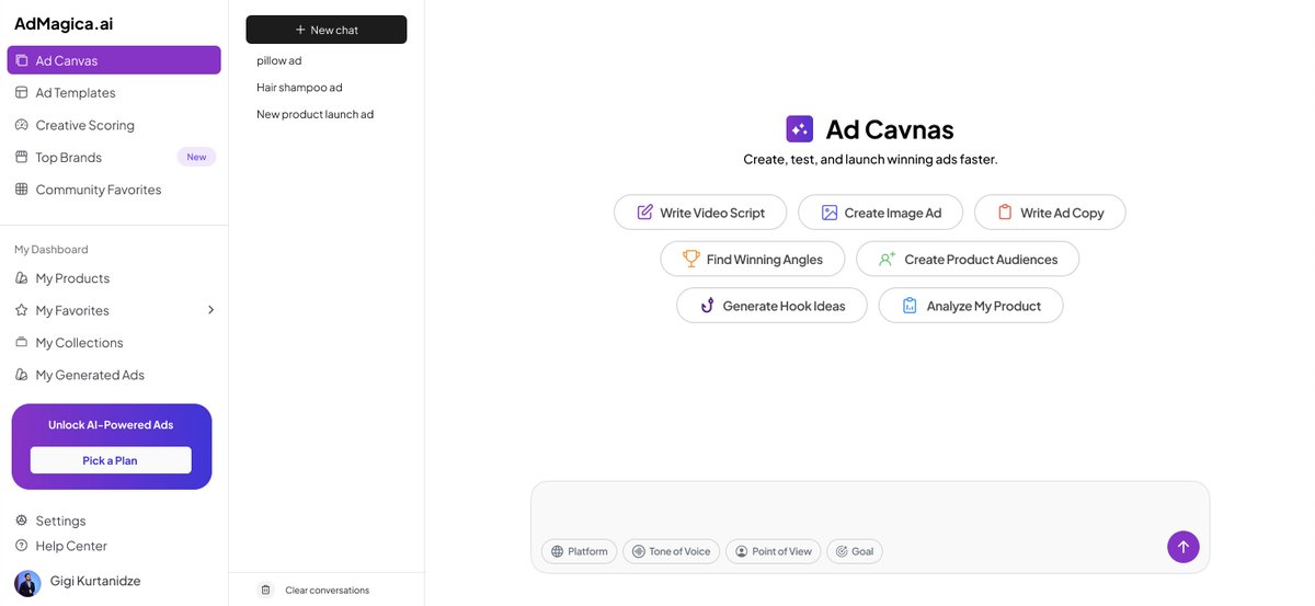 Gigi Kurtanidze (@kurtanidzegigi) on Twitter photo Introducing <a href="/AdMagica/">AdMagica AI</a>, World's first AI assistant that helps eCommerce brands plan, design, test, and launch hundreds of performance-driven ad creatives at scale. The AI engine built to replace your ad agency, creative team, and media buyer.
Here’s how it works:
1. Upload your Introducing <a href="/AdMagica/">AdMagica AI</a>, World's first AI assistant that helps eCommerce brands plan, design, test, and launch hundreds of performance-driven ad creatives at scale. The AI engine built to replace your ad agency, creative team, and media buyer.
Here’s how it works:
1. Upload your