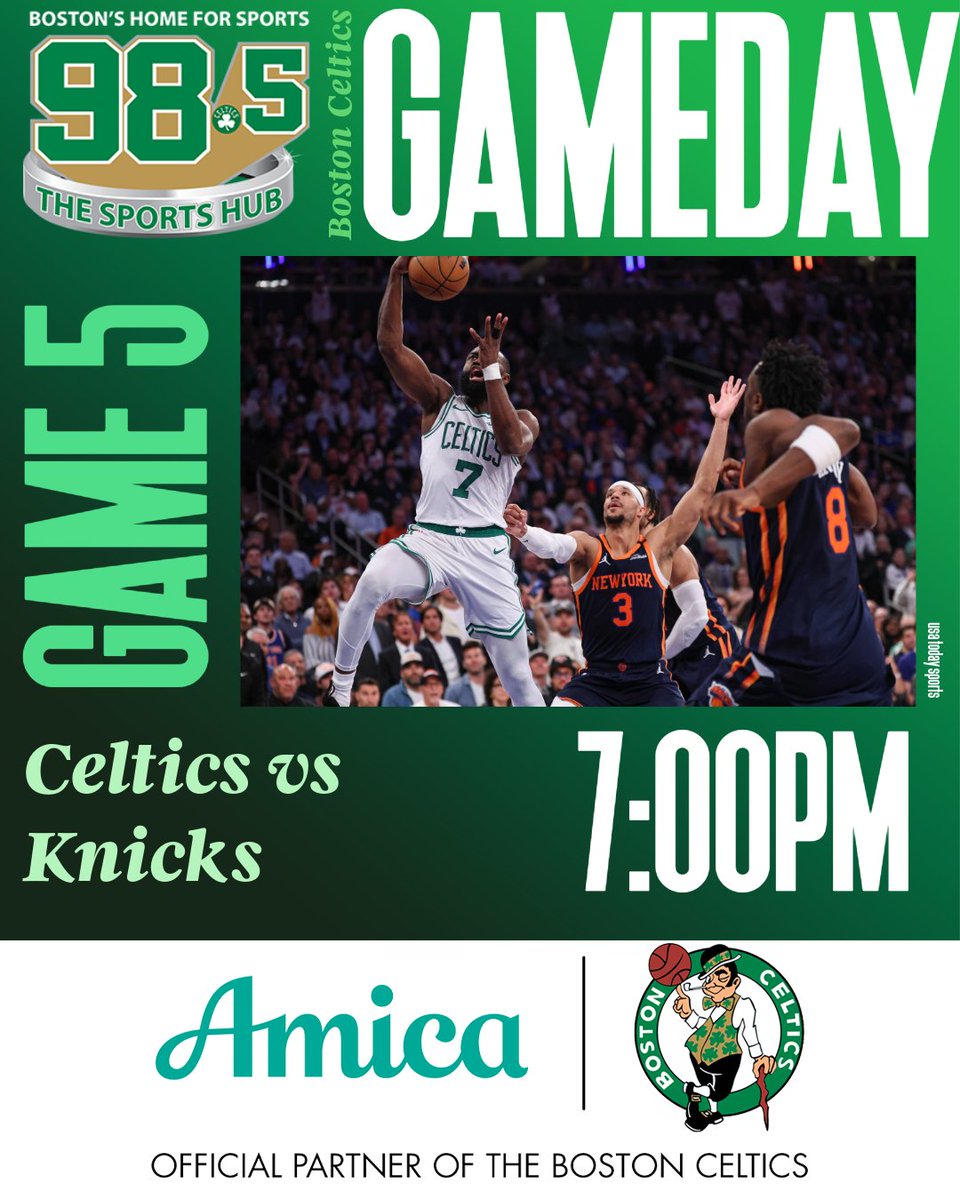 🏀 TONIGHT: The @Celtics take on the #Knicks live from <a href="/tdgarden/">TD Garden</a> for Game 5 of the second round of the NBA Playoffs! #NBAPlayoffs #Celtics #NBA #sponsored #AmicaPartner @amicainsurance #AmicaInsurance