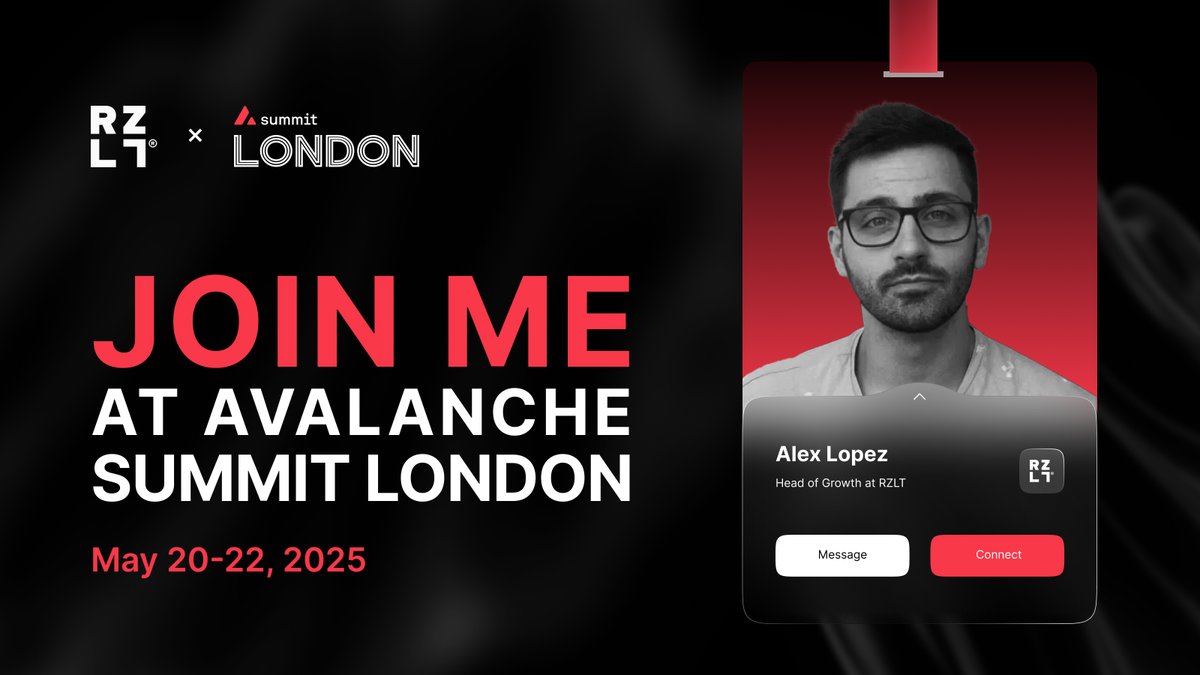 We're heading to <a href="/avax/">Avalanche🔺</a> Summit London, May 20–22 ✨Music, live art, real conversations, and zero rinse-repeat panels await!

RZLT's <a href="/alexpickr/">alex</a> will be at Hatfield House📍If you're attending, lock in a time to connect, DMs are open💬