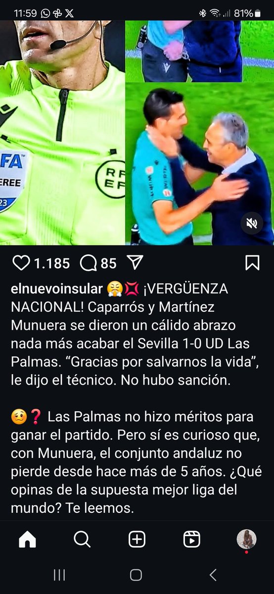 9 partidos 9 derrotas con Martinez Munuera, venir a Canarias no gusta a La Liga. Esta imagen es muy significativa