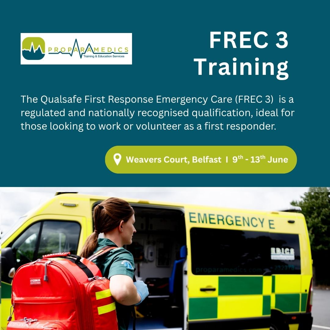 🚨 Join our FREC 3 course this 9 - 13 June at Weavers Court, Belfast. 
▪️First Response Emergency Care
▪️First Response Emergency Care of Trauma
▪️First Response Emergency Care of Medical Conditions 

Nationally recognised.  
proparamedics.com/product/frec-3…