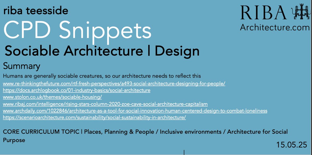RIBA Tees (@ribatees) on Twitter photo #CPDSnippets this week looks at #SocialArchitecture
links
re-thinkingthefuture.com/rtf-fresh-pers…
docs.archlogbook.co/01-industry-ba…
stolon.co.uk/themes/sociabl…
ribaj.com/intelligence/r…
archdaily.com/1022846/archit…
scenarioarchitecture.com/sustainability…
<a href="/RIBANorthEast/">RIBA North East</a> <a href="/RIBA/">Royal Institute of British Architects</a> @YAPF <a href="/RIBANorth/">RIBA North</a> <a href="/RIBAYorkshire/">RIBA Yorkshire</a> #architect #architecture #CPDSnippets this week looks at #SocialArchitecture
links
re-thinkingthefuture.com/rtf-fresh-pers…
docs.archlogbook.co/01-industry-ba…
stolon.co.uk/themes/sociabl…
ribaj.com/intelligence/r…
archdaily.com/1022846/archit…
scenarioarchitecture.com/sustainability…
<a href="/RIBANorthEast/">RIBA North East</a> <a href="/RIBA/">Royal Institute of British Architects</a> @YAPF <a href="/RIBANorth/">RIBA North</a> <a href="/RIBAYorkshire/">RIBA Yorkshire</a> #architect #architecture