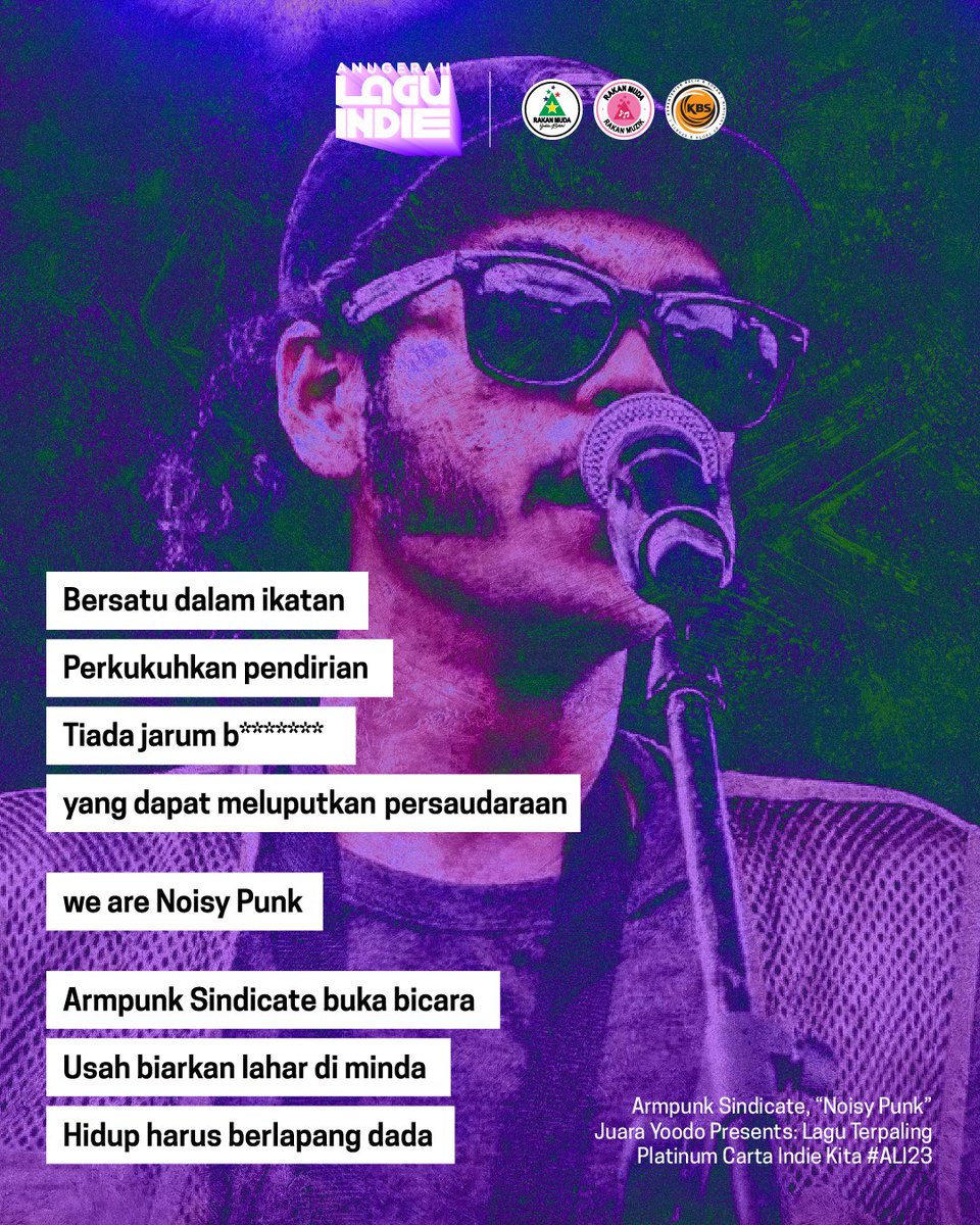 Kami tolak kebencian, kami tolak permusuhan, keganasan bukanlah jalannya 🤚🏼

Ayuh jadikan ruang ini sebagai tempat yang selamat untuk semua ✊🏻

#AnugerahLaguIndie2024 #ALI24