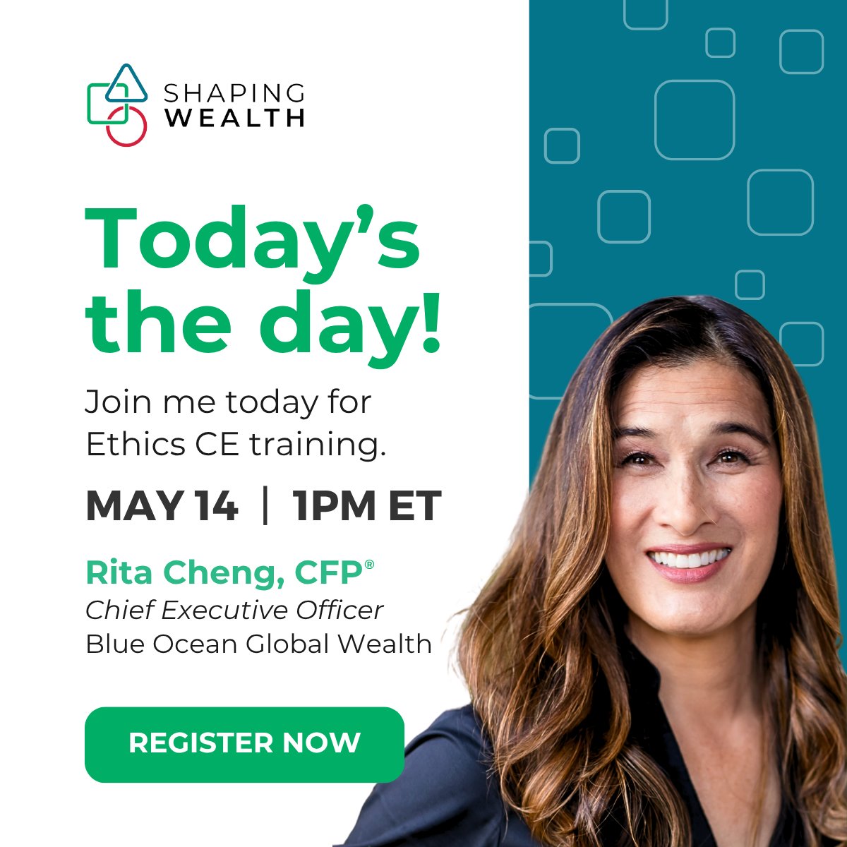 There’s still time to register for this afternoon’s Mastering Ethics training, led by Marguerita Cheng &amp; beginning @ noon CT. Don’t miss your chance to earn your Ethics CE credits: compass.shapingwealth.com/mastering-ethi…