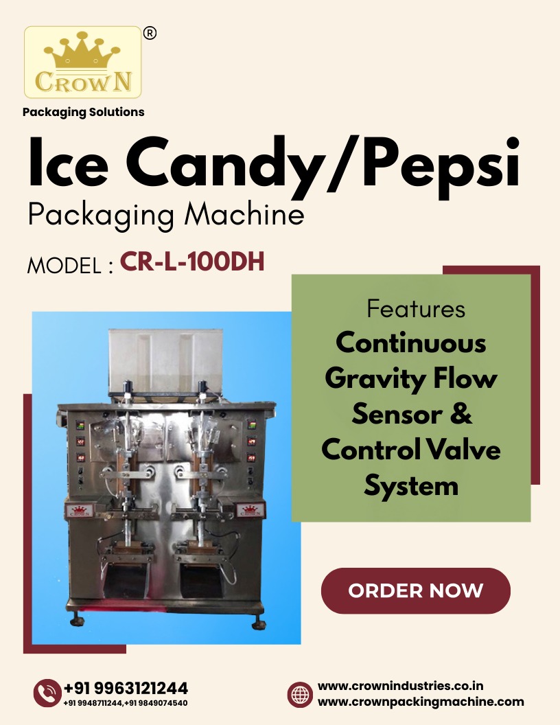 CROWNPacking's tweet image. 🎉 Introducing the Ice Candy / Pepsi Packaging Machine
MODEL: CR-L-100DH

Take your production to the next level with advanced technology designed for precision and efficiency.

🌐 Learn more: crownpackingmachine.com
📞 Contact us: 9963121244

#CrownPackingMachine #IceCandy