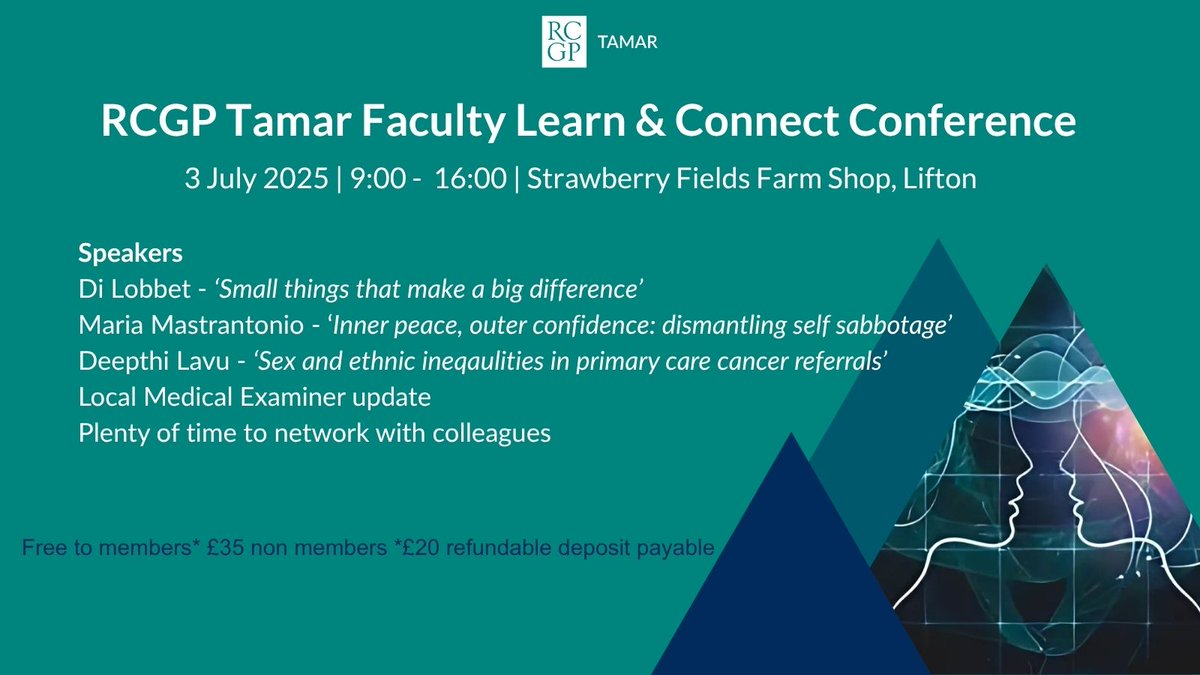 RCGP Tamar Faculty (@tamarfaculty) on Twitter photo We are looking forward to our first conference since 2019, with varied talks and plenty of time to socialise and network with colleagues, register now to secure your place. FREE <a href="/rcgp/">Royal College of General Practitioners</a> to members
tinyurl.com/bdf8jtpb We are looking forward to our first conference since 2019, with varied talks and plenty of time to socialise and network with colleagues, register now to secure your place. FREE <a href="/rcgp/">Royal College of General Practitioners</a> to members
tinyurl.com/bdf8jtpb