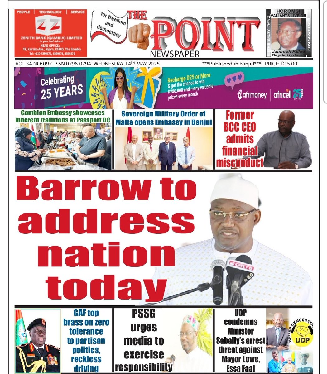 Good morning. 
Here are today's newspaper headlines. Wednesday, 14th May, 2025.