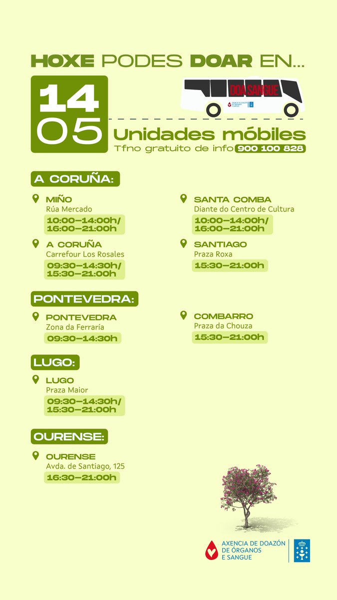 🔴 A túa #doazón, a súa esperanza     
Atopa as nosas #unidadesmóbiles e salva vidas en só uns minutos