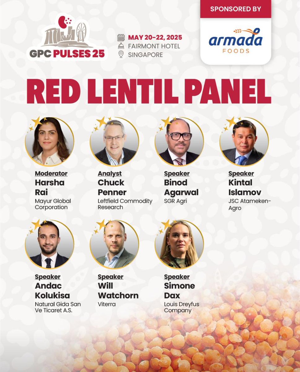 Along with my fellow panelists​, I will share important insights on the journey of red lentils in the days ahead.

Date: 21st May, 2025
Time: 11:15 am (GMT+8)
Venue: Fairmont, Singapore

​We are ready for your questions! See you in Singapura.

#GPCPulses25 #AgriBusiness  #SgrAgri