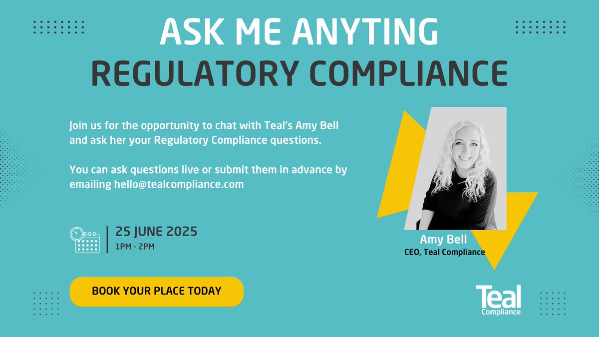 💻Book On Our FREE Webinar! 
Ask Me Anything: Regulatory Compliance

Join our CEO, Amy Bell, for this much sought-after FREE, legal compliance, lunchtime webinar, where she'll answer all of your regulatory questions in real-time! loom.ly/Mgi_Sis

#legalcompliance