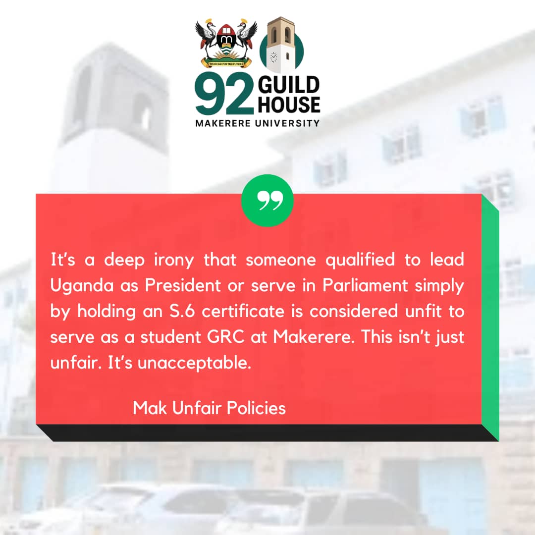 Don't preach equality, then practice exclusion.

At Makerere, a first-year student qualified by national standards to run for Parliament or President is barred from becoming a mere GRC. Why? Just because they’re a “fresher.”

Yet many come with diplomas, degrees, and lived