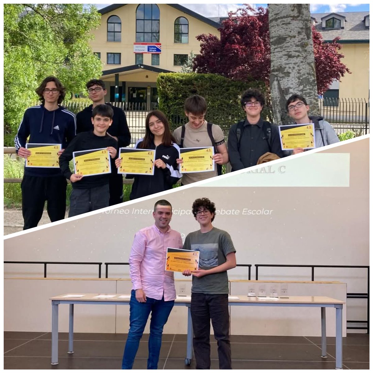El viernes pasado nuestros equipos quedaron finalistas en la categoría Junior y senior del IV Torneo Intermunicipal dé Debate y uno de nuestros alumnos fue elegido Mejor Orador del Municipio de El Escorial. Enhorabuena a todos!!!