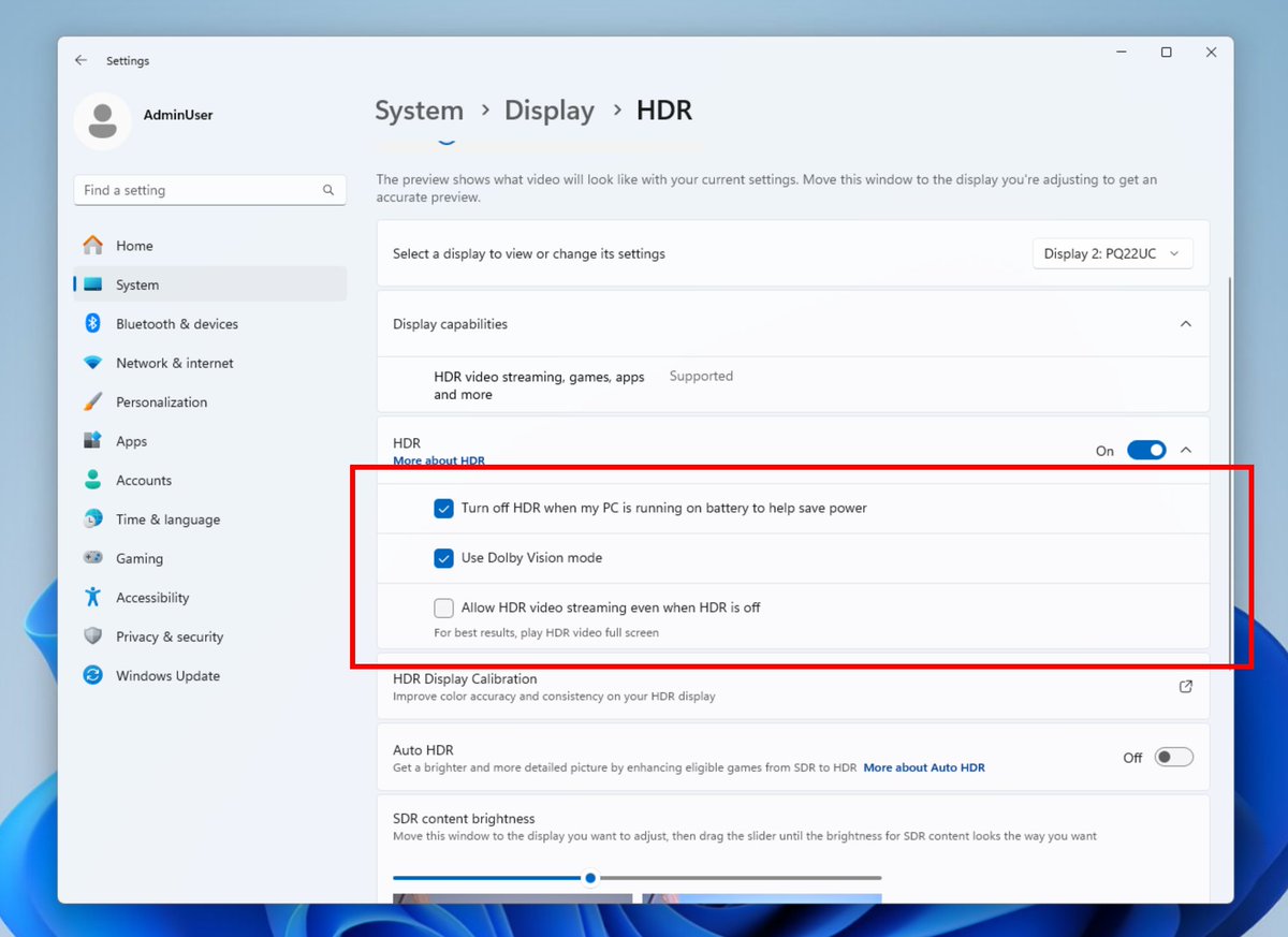 SanjeetTech's tweet image. Windows Update Just Dropped Something Cool! ⚡💻

🎬 Dolby Vision toggle is finally here!
📺 New option: &quot;Allow HDR Streaming even when HDR is off&quot;
Been waiting for this forever!

Hope it actually works… Dolby, don’t let us down! 🤞

#Windows11Pro #Windows11Home