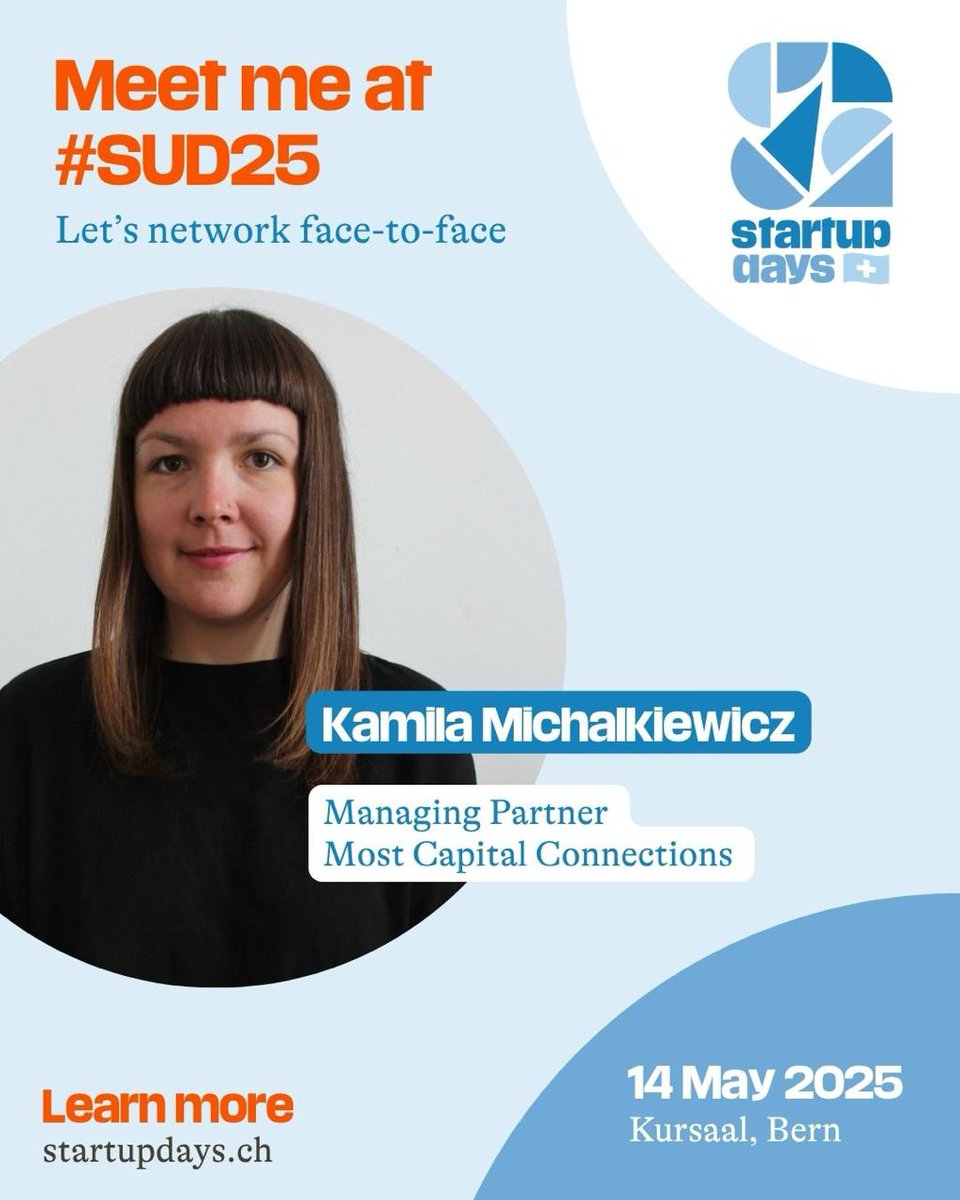 Most Capital Connections (@mostcapital) on Twitter photo 🚀 Our CEO Kamila Michalkiewicz is attending SUD25 this week in Bern, Switzerland’s leading startup gathering.
<a href="/startupdays_ch/">startupdays</a> brings together founders, investors, corporates, and ecosystem enablers for one focused day of real connection, shared insights, and conversations that 🚀 Our CEO Kamila Michalkiewicz is attending SUD25 this week in Bern, Switzerland’s leading startup gathering.
<a href="/startupdays_ch/">startupdays</a> brings together founders, investors, corporates, and ecosystem enablers for one focused day of real connection, shared insights, and conversations that