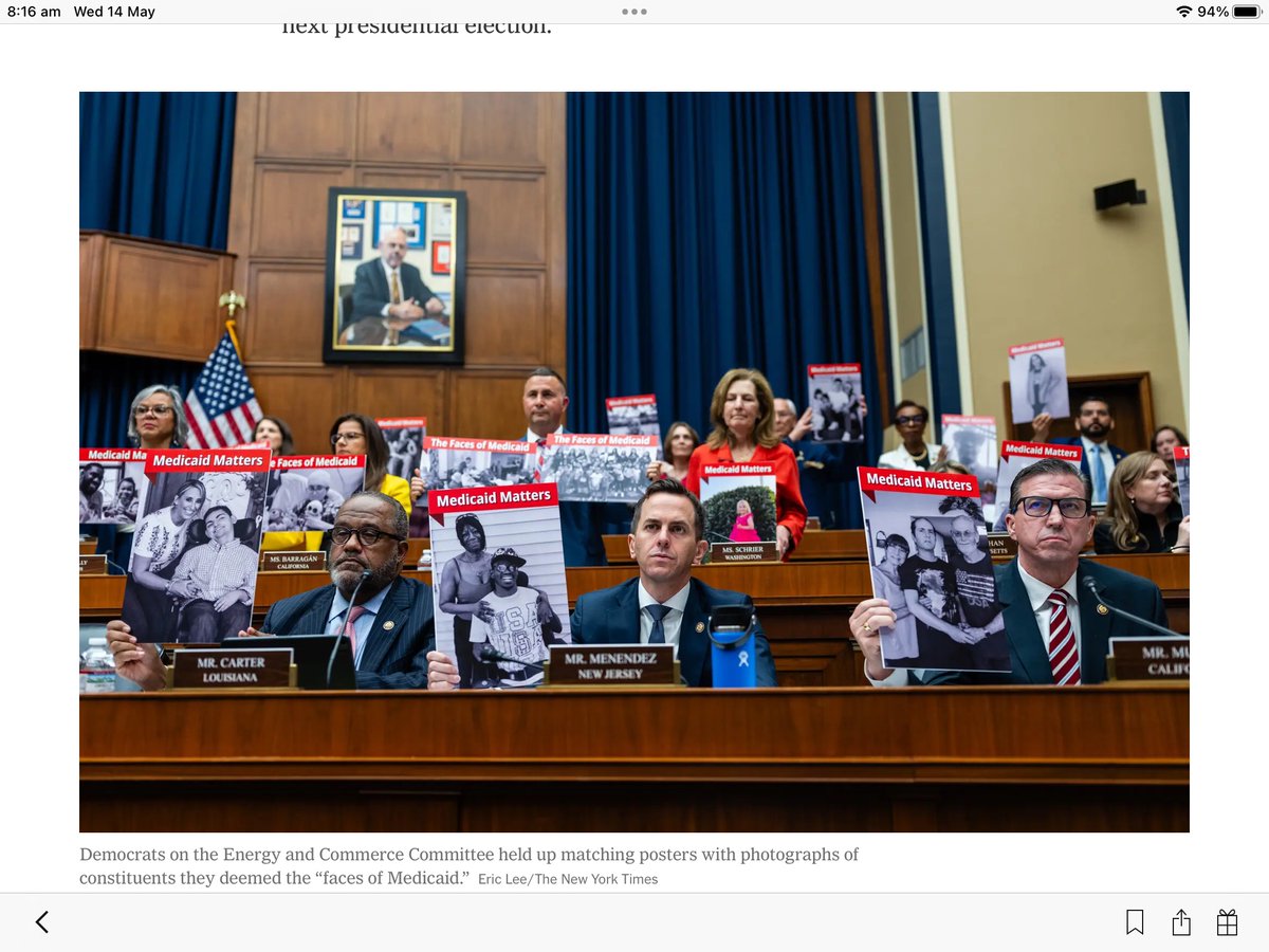 The portrait of Rep. Henry Waxman of California, chairman of the House Energy and Commerce Committee in the historic 111th Congress, and who led the fight to enact Obamacare, above the committee’s Democrats as they work to defeat Trump’s wanton destruction of Medicaid.