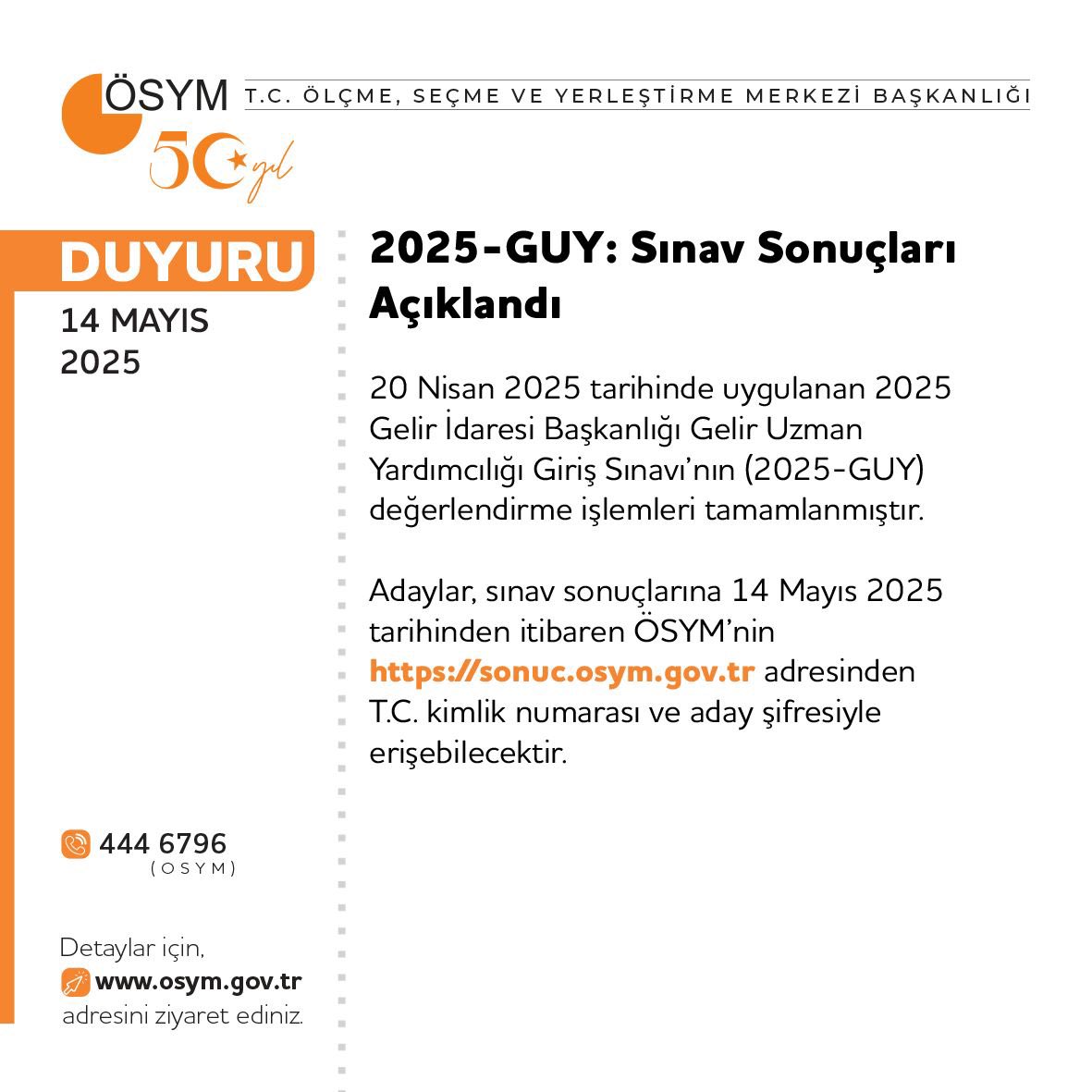 2025-GUY: Sınav Sonuçları Açıklandı

osym.gov.tr/TR,33212/2025-…