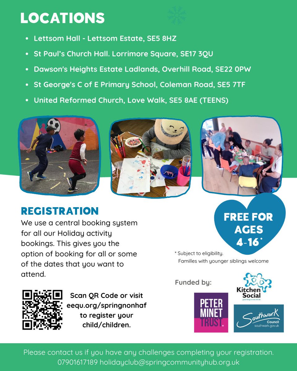 Registration is now open for our May Half Term Activity Camps. These will run across 5 locations on 28th May and include offerings for 0-16 year olds. For full information and to register your child, visit eequ.org/springnonhaf