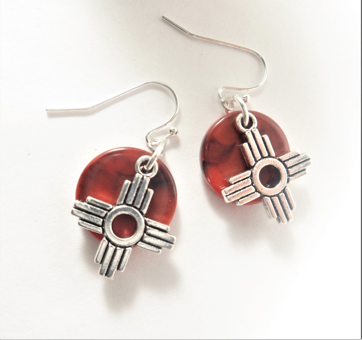 Red Zia Earrings, Dainty New Mexico Earrings, Disc Jewelry, Santa Fe Earring, Albuquerque Jewelry, Special  New Mexico Gift for Her Under 20 tuppu.net/c4293284 #SantaFe #NewMexico #EtsySeller #EtsyShop #ZiaSunEarrings