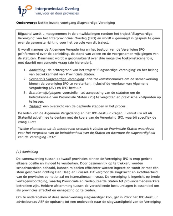 edwinuitzwolle's tweet image. …op de agenda van #PSOV staat dit document👇~&amp;gt; ”voortgang slagvaardige vereniging” dat gaat over ⁦@IPO_Provincies⁩ erg benieuwd naar wat de provinciale volksvertegenwoordiging er van vindt. 

Dat is niet zo’n sexy onderwerp maar wel rete belangrijk. | #slagkracht of niet🪄