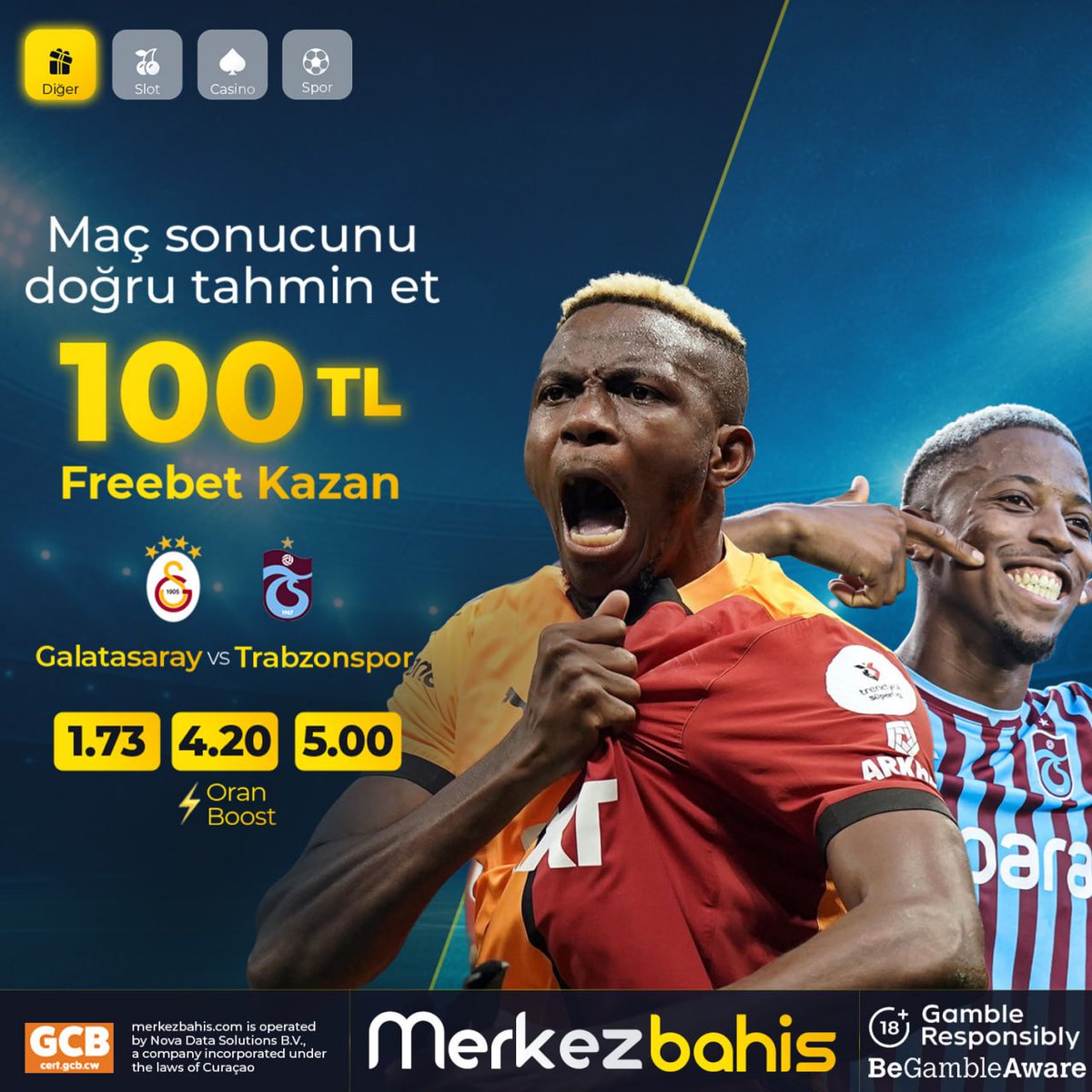 ⚽️ Galatasaray vs Trabzonspor mücadelesine heyecan kat! 🔥

📢 Maç sonucunu doğru tahmin et, 100 TL Freebet kap!

🎁 Katılmak çok kolay:
🔸 Tahminini yorumlara yaz
🔸 3 arkadaşını etiketle
🔸 Gönderiyi beğen + RT yap