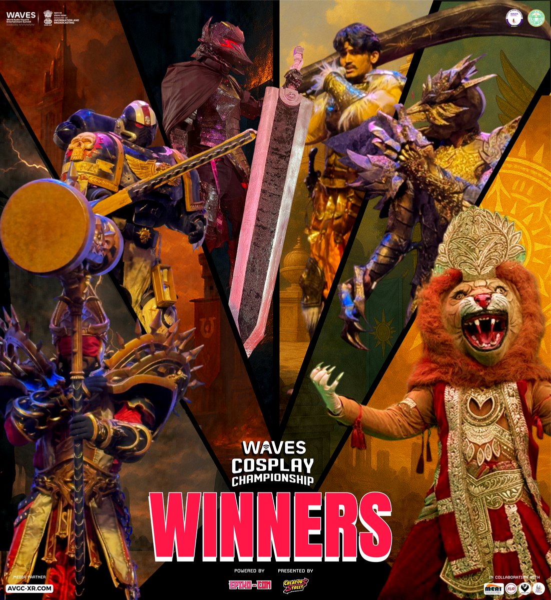 Spotlight on the champions of <a href="/WAVESummitIndia/">WAVES India</a>  Cosplay Championship 2025! 🏆✨ 

Cosplay excellence shone bright across both the Indian Culture and Rest of the World categories. Huge congratulations to our winners for their creativity and craftsmanship!

#cosplayers  #WAVES2025