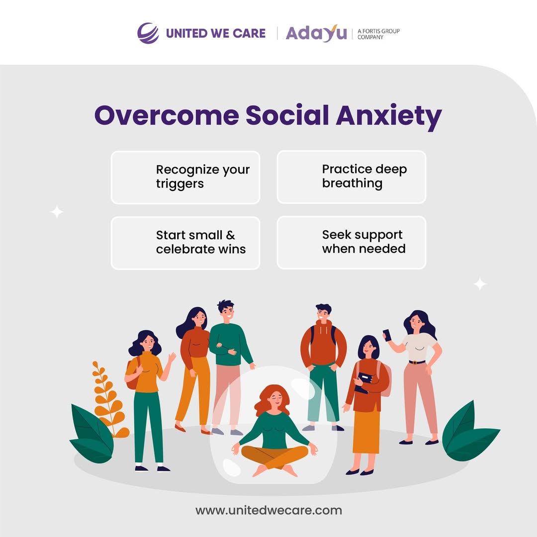 🌟 Take Control of Social Anxiety

Feeling overwhelmed? Start small:

1️⃣ Spot your triggers
2️⃣ Try 4-7-8 breathing
3️⃣ Celebrate small wins (like saying hi!)
Tiny steps = big change. You’ve got this. 💪 #MentalHealth #AnxietyTips