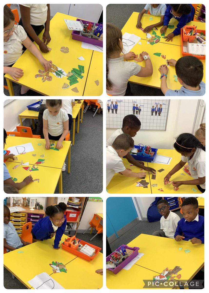 Fosse_TMET's tweet image. In Maths yesterday year 1 started to think about quarters. We got busy cutting up images to make four equal parts but there were some shapes that were trying to trick us and did not have equal parts! #FMMaths #FMYear1