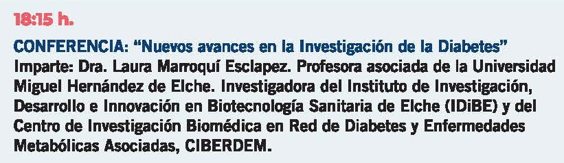 Sodicar's tweet image. Os esperamos hoy a las 18:00h en el Museo del Teatro Romano donde conoceremos nuevos avances en la investigación de la diabetes con la Dra. Laura Marroquí, investigadora del IDIBE y CIBERDEM y coordinadora del grupo de trabajo de experimentación básica en diabetes de la SED