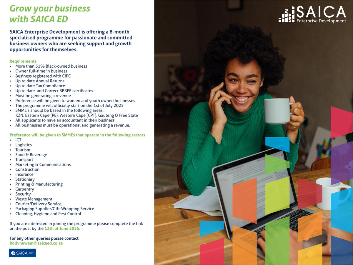 We are still recruiting for our ED Programme. If you want to grow your business and gain all the necessary Financial Skills, you need to upscale your business. 
Please make sure you meet the requirements before applying Click on the link to apply lnkd.in/dWExPx2w