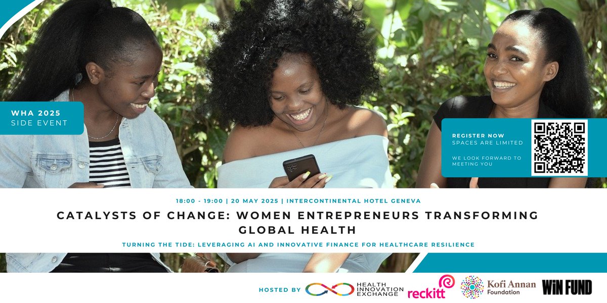Happy #WiNsday! Another session of our #WHA78 Side Event on 20 May 2025:
🚨 6pm – 7pm: Catalysts of Change: Female Entrepreneurs Transforming Global Health
👉 Use the QR code on the picture or register here directly: eventbrite.ch/e/133538812482…