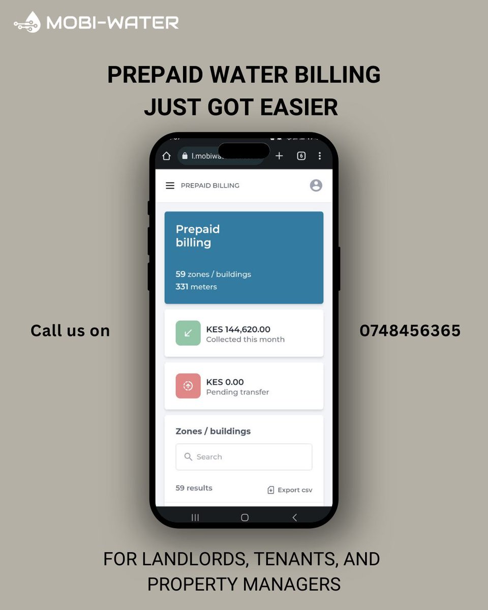 Gone are the days of arguments over water bills. With Mobi-Water’s prepaid system, your tenants only pay for what they use—no surprises. The result? Better transparency, happier residents, and fewer disputes.

📲 Call or WhatsApp us at 0748456365 for more info.