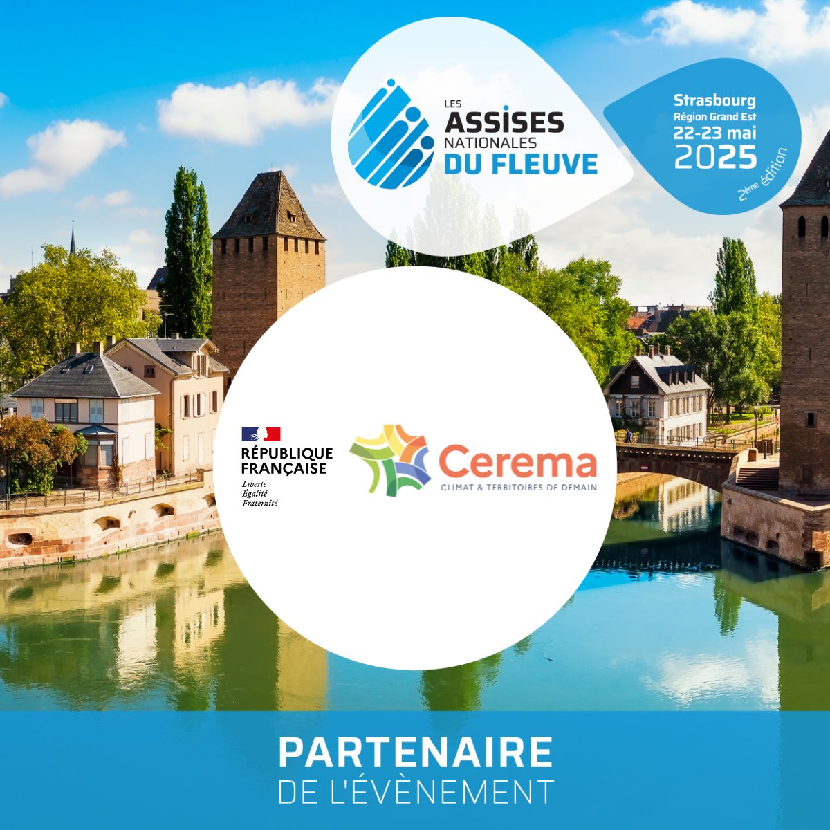 [PARTENAIRE] Le <a href="/CeremaCom/">Cerema</a> accompagne collectivités &amp; État dans l’adaptation des territoires face au défi climatique.
Multi-usages de l’eau, transport fluvial, infrastructures durables…
📍 cerema.fr/fr
📅 RDV les 22 &amp; 23 mai à Strasbourg #ANF2025