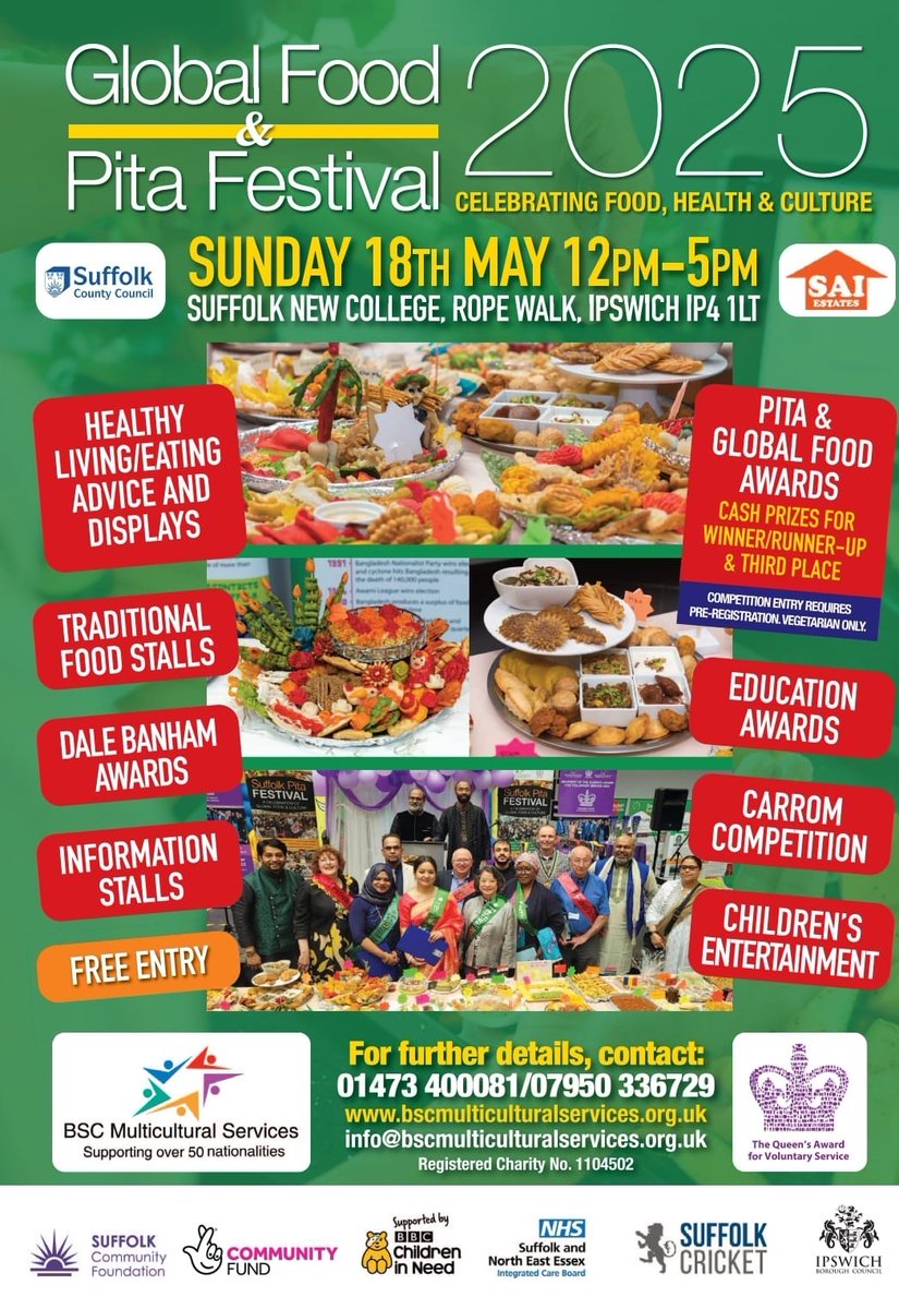 BSC Multicultural Services (@bscentre) on Twitter photo We can't wait to welcome you this Sunday to our Global Food and Pita Festival at Suffolk New College in Rope Walk #ipswich - it's free entry and everyone is welcome to join in the celebrations. See you there from 12noon till 5pm. <a href="/allaboutipswich/">All About Ipswich</a> <a href="/ipswichstar24/">Ipswich Star</a> <a href="/IpswichEvents/">Ipswich Events</a> We can't wait to welcome you this Sunday to our Global Food and Pita Festival at Suffolk New College in Rope Walk #ipswich - it's free entry and everyone is welcome to join in the celebrations. See you there from 12noon till 5pm. <a href="/allaboutipswich/">All About Ipswich</a> <a href="/ipswichstar24/">Ipswich Star</a> <a href="/IpswichEvents/">Ipswich Events</a>