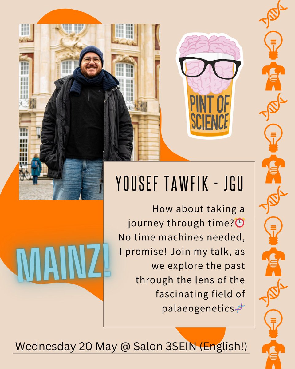 ChiaraG (@chiara_galy) on Twitter photo Join us for a trip in the world of DNA at the <a href="/pintofscience/">Pint of Science UK</a> in #Mainz 🧬🤓
🇬🇧 Wed, 21 May
📍Salon 3SEIN
We'll learn all about #AncientDNA and how to uncover its misteries from Yousef 🍻
Buy your tickets now! pintofscience.de/events/mainz
#pint25de #MainzErleben Join us for a trip in the world of DNA at the <a href="/pintofscience/">Pint of Science UK</a> in #Mainz 🧬🤓
🇬🇧 Wed, 21 May
📍Salon 3SEIN
We'll learn all about #AncientDNA and how to uncover its misteries from Yousef 🍻
Buy your tickets now! pintofscience.de/events/mainz
#pint25de #MainzErleben
