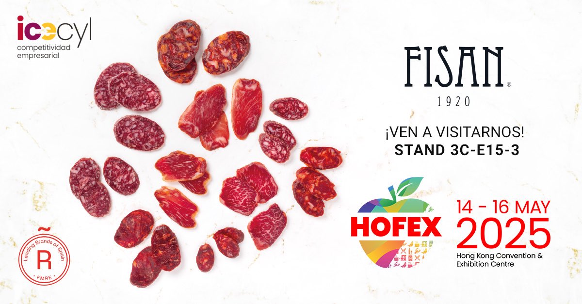 FISAN (@ibericosfisan) on Twitter photo Arranca #HOFEX en Hong Kong y FISAN está presente junto a <a href="/empresasjcyl/">Competitividad Empresarial JCyL</a> para seguir llevando la excelencia del #jamónibérico a Asia.
Nos vemos del 14 al 16 de mayo en el Stand 3C-E15-3.
¡Te esperamos! #FISAN #ICECYL #HOFEX2025 Arranca #HOFEX en Hong Kong y FISAN está presente junto a <a href="/empresasjcyl/">Competitividad Empresarial JCyL</a> para seguir llevando la excelencia del #jamónibérico a Asia.
Nos vemos del 14 al 16 de mayo en el Stand 3C-E15-3.
¡Te esperamos! #FISAN #ICECYL #HOFEX2025