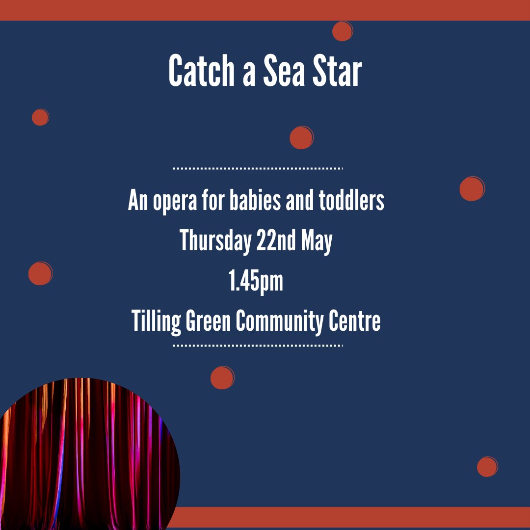 Come along to the babies and toddlers opera, Catch a Sea Star!

Join Lyra and her playful dog on an underwater journey to find their lost star.

Suitable for children aged 0-2.5 years.

Thursday 22nd May, 1.45 pm.  

Book your free ticket: eventbrite.com/e/catch-a-sea-…