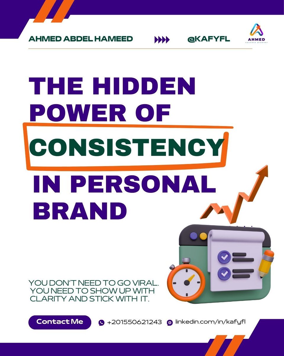 kafyfl's tweet image. Want to build a brand that people remember, and trust?
Don’t just be brilliant. Be consistent.

📞 Let’s connect:
📲 WhatsApp: +201550621243
🔗 LinkedIn: linkedin.com/in/kafyfl

#PersonalBranding #ShowUpConsistently #TrustFactor #BrandBuilding #kafyfl #A_Hameed