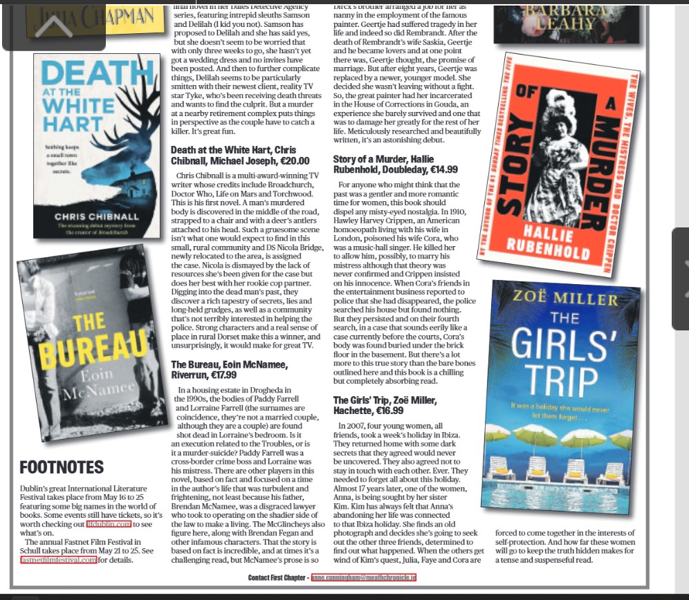 Anne Cunningham (@annecrecipes) on Twitter photo Reviews of Julia Chapman's Date with Destiny, Chris Chibnall's Death at the White Hart, Eoin McNamee's The Bureau, Barbara Leahy's Rembrandt's Promise, Hallie Rubenhold's Story of a Murder & Zoe Miller's The Girls' Trip in this wk's papers <a href="/chlodavies97/">Chloe Davies</a> <a href="/leonoor_araujo/">Leonor Pestana Araújo</a> Reviews of Julia Chapman's Date with Destiny, Chris Chibnall's Death at the White Hart, Eoin McNamee's The Bureau, Barbara Leahy's Rembrandt's Promise, Hallie Rubenhold's Story of a Murder & Zoe Miller's The Girls' Trip in this wk's papers <a href="/chlodavies97/">Chloe Davies</a> <a href="/leonoor_araujo/">Leonor Pestana Araújo</a>