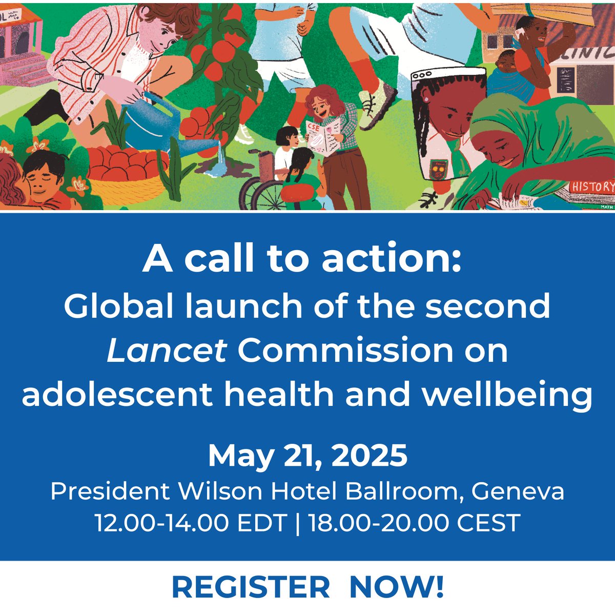 The Lancet (@thelancet) on Twitter photo 📅 The time to act for adolescent health is now! Be part of the change at the Lancet Commission report launch. May 21, 2025, Geneva.
Register 👉 bit.ly/LC2025launch #YouthHealth #SDGs <a href="/MCRI_for_kids/">Murdoch Children's Research Institute (MCRI)</a> <a href="/WHO/">World Health Organization (WHO)</a> 📅 The time to act for adolescent health is now! Be part of the change at the Lancet Commission report launch. May 21, 2025, Geneva.
Register 👉 bit.ly/LC2025launch #YouthHealth #SDGs <a href="/MCRI_for_kids/">Murdoch Children's Research Institute (MCRI)</a> <a href="/WHO/">World Health Organization (WHO)</a>