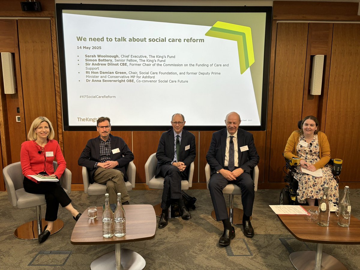 The King's Fund (@thekingsfund) on Twitter photo We’re delighted to welcome Sir Andrew Dilnot, <a href="/DamianGreen/">Damian Green</a> & <a href="/AnnaSeverwright/">Anna Severwright</a> who join <a href="/swoolnough/">Sarah Woolnough</a> & <a href="/blimeysimon/">Simon Bottery</a> at today’s social care event. We’ll be discussing the need to prioritise adult social care, the issues and opportunities for reform. #KFSocialCareReform We’re delighted to welcome Sir Andrew Dilnot, <a href="/DamianGreen/">Damian Green</a> & <a href="/AnnaSeverwright/">Anna Severwright</a> who join <a href="/swoolnough/">Sarah Woolnough</a> & <a href="/blimeysimon/">Simon Bottery</a> at today’s social care event. We’ll be discussing the need to prioritise adult social care, the issues and opportunities for reform. #KFSocialCareReform